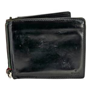 GUCCI VINTAGE MEN'S BLACK LEATHER BI-FOLD WITH COIN POCKET MADE IN ITALY